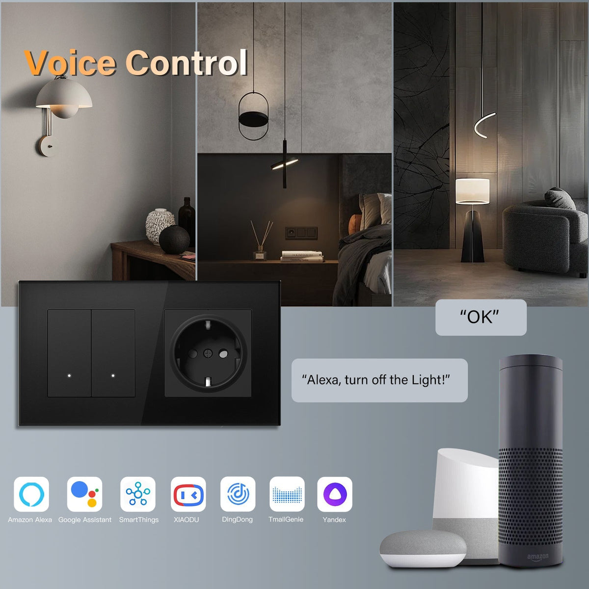 "Interrupteur intelligent Echo Series Wifi avec prise européenne 157mm Prises et interrupteurs Bseedswitch"