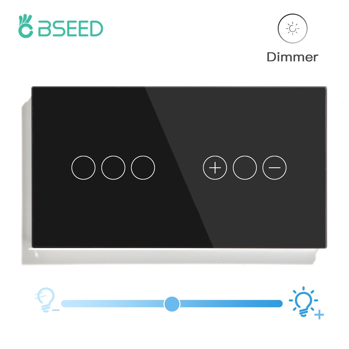 Bseed Touch Light Switch 1/2/3 Gang 1Way With Dimmer Switch Glass Panel 157mm Light Switches Bseedswitch Black 3Gang Switch+1gang 1way Dimmer Switch