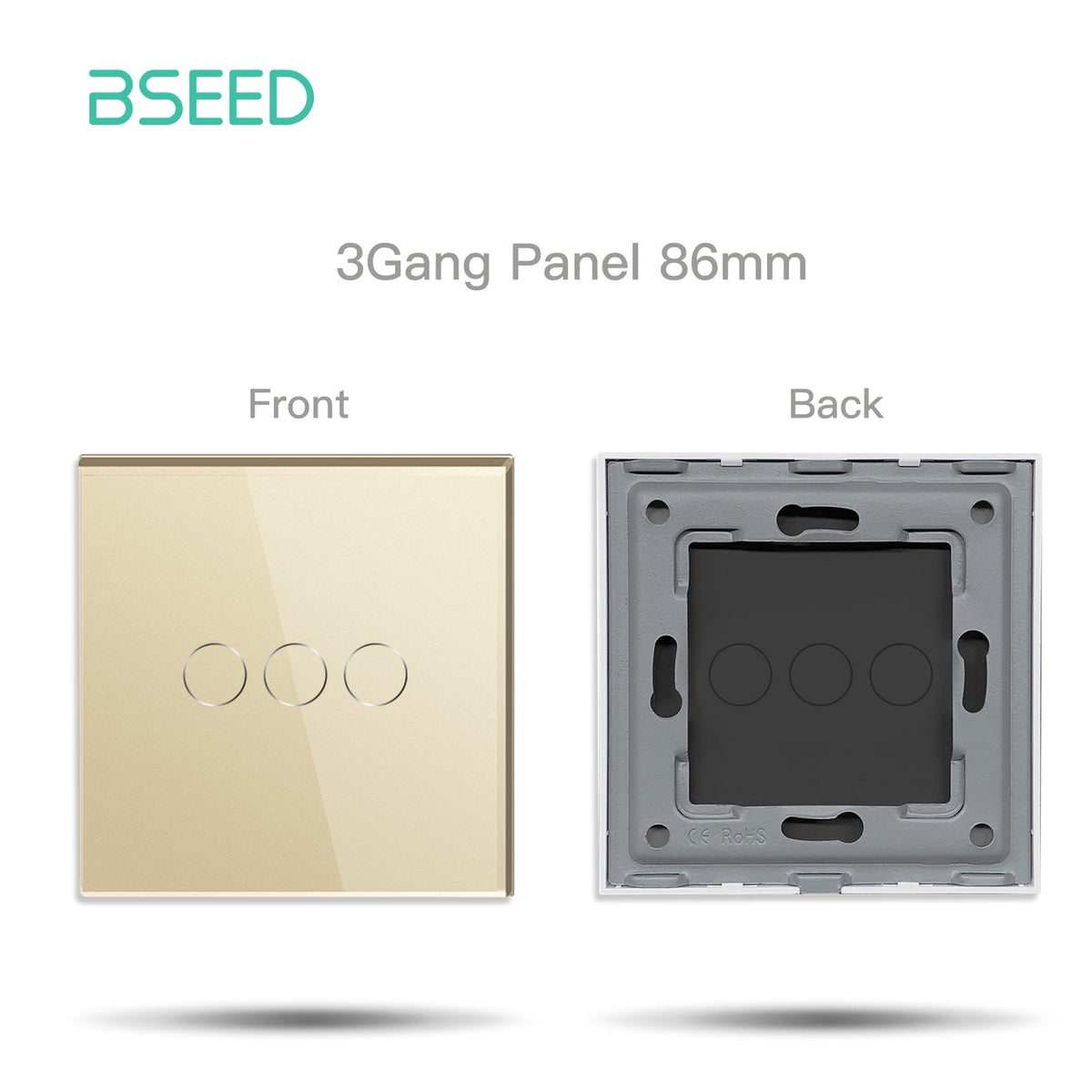 Bseed 86mm Glass Panel Switch DIY Part With Or Without Icon Bseedswitch Golden Touch 3Gang Switch icon Panel