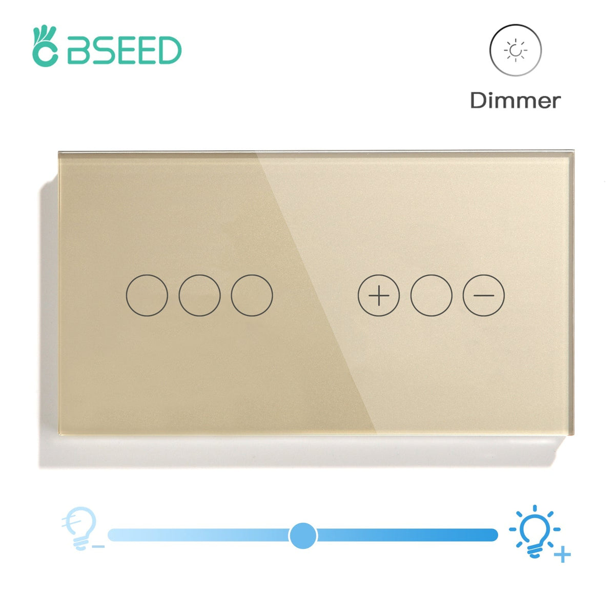 Bseed Touch Light Switch 1/2/3 Gang 1Way With Dimmer Switch Glass Panel 157mm Light Switches Bseedswitch Gold 3Gang Switch+1gang 1way Dimmer Switch