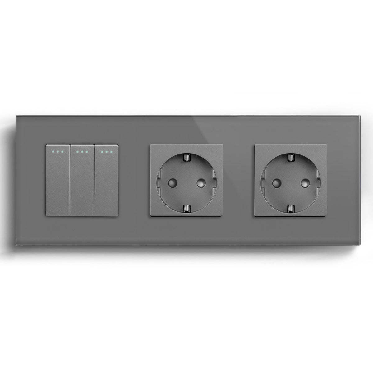 BSEED 1/2/3 Gang 1/2 Way Light Switch With Normal Eu Socket Power Outlets & Sockets Bseedswitch Grey 3Gang 1way