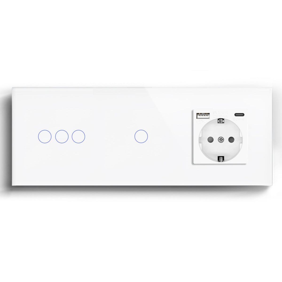 Double Wifi Light Switch neutral line with Eu socket type-c Plug 2.1A 228mm Light Switches Bseedswitch White 3Gang+1Gang
