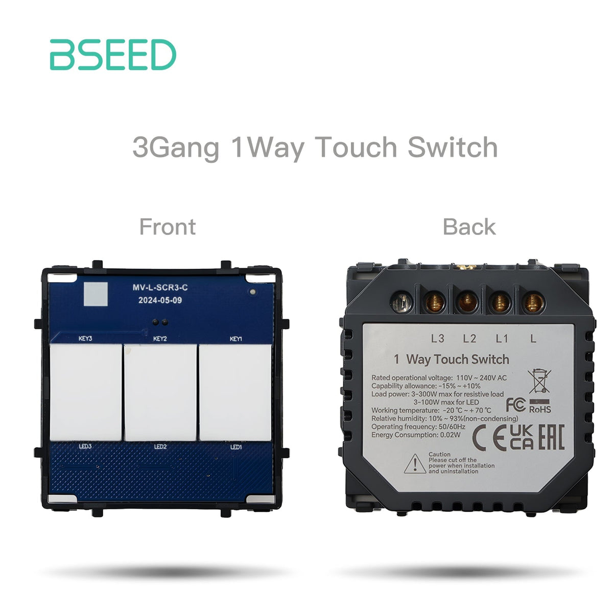 Bseed Light Switch Function Key Touch Control 300W Light Switches Bseedswitch 3 Gang 1 Way