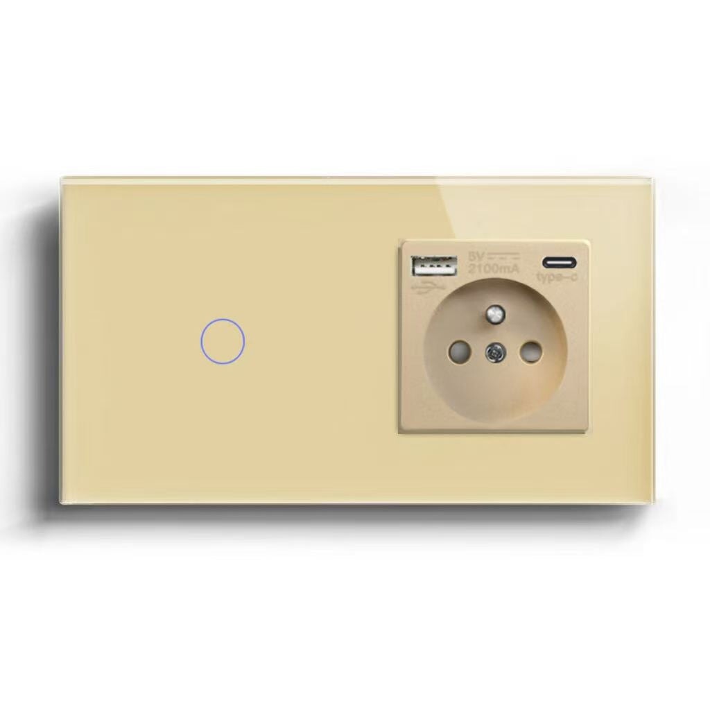 BSEED Product Customization Bseedswitch zigbee 1gang switch without neutral line with french socket with usb-c port