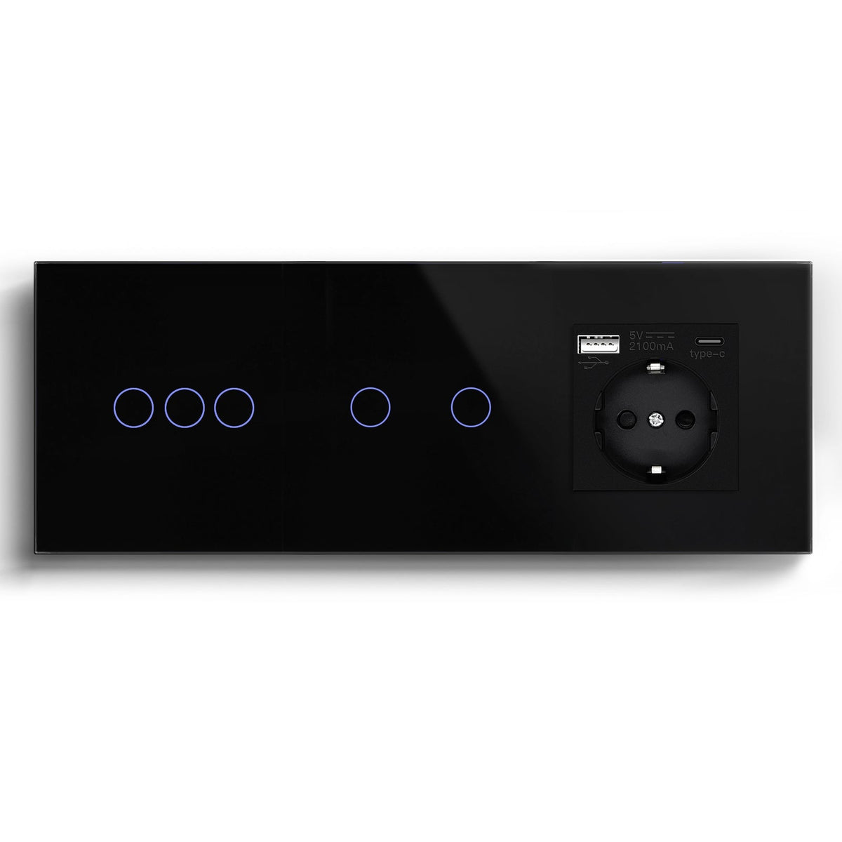 Double Wifi Light Switch neutral line with Eu socket type-c Plug 2.1A 228mm Light Switches Bseedswitch Black 3Gang+2Gang