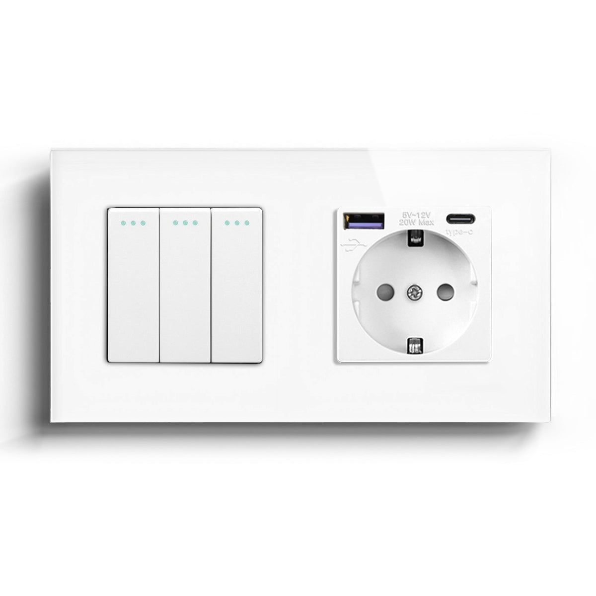 BSEED Mechanical 1/2/3 Gang 1/2Way Touch Light Switch With Normal Eu Socket with FAST charge typcs-c Power Outlets & Sockets Bseedswitch White 3Gang 2Way