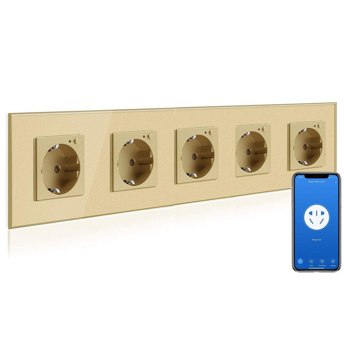 BSEED Wifi EU Wall Sockets Single Power Outlets Kids Protection Power Outlets & Sockets Bseedswitch gold Quintuple Glass