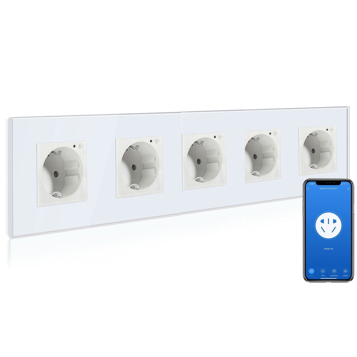 BSEED Wifi EU Wall Sockets Single Power Outlets Kids Protection Power Outlets & Sockets Bseedswitch white Quintuple Glass