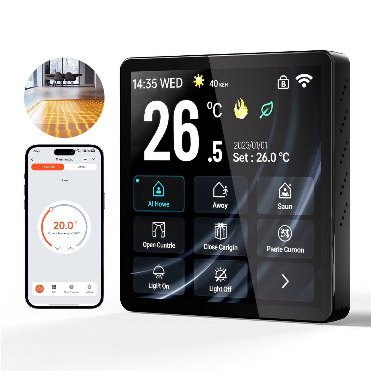 Pannello elettrico per riscaldamento a pavimento Wi-Fi intelligente BSEED per uso domestico, pannello di controllo multifunzione, pannello di controllo centrale, interruttore BSEED, elettrico, nero