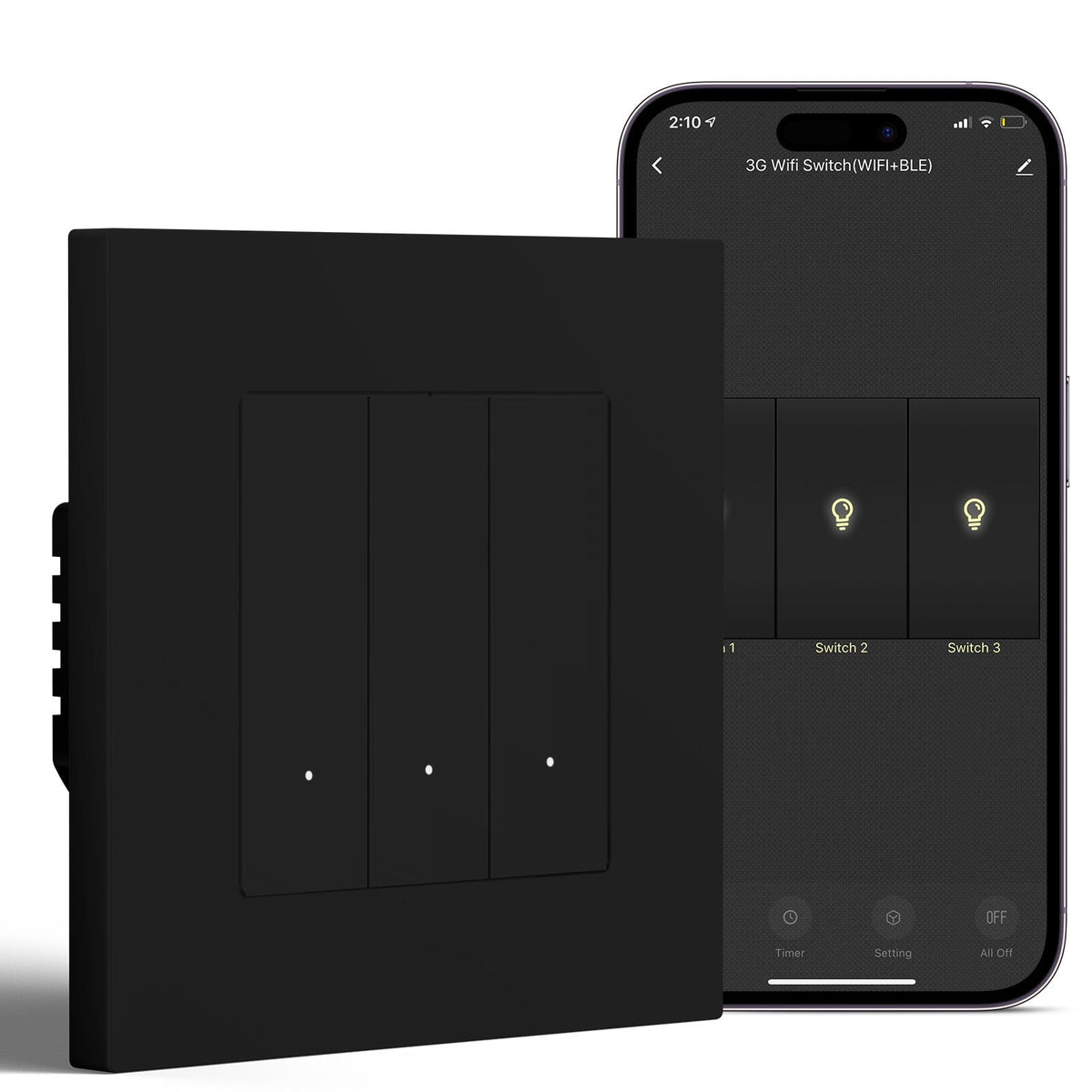 BSEED Smart Wifi Light Switch (With Neutral) Light Switches Bseedswitch Black 3 Gang Plastic