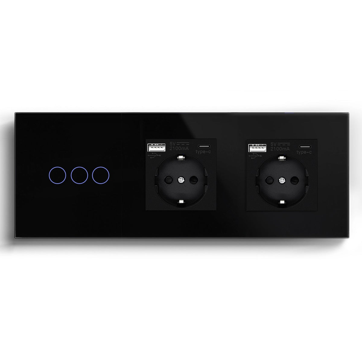 Bseed Zigbee Touch 1/2/3 Gang NO Neutral line Light Switches With Double EU Socket with USB-C Light Switches Bseedswitch Black 3Gang