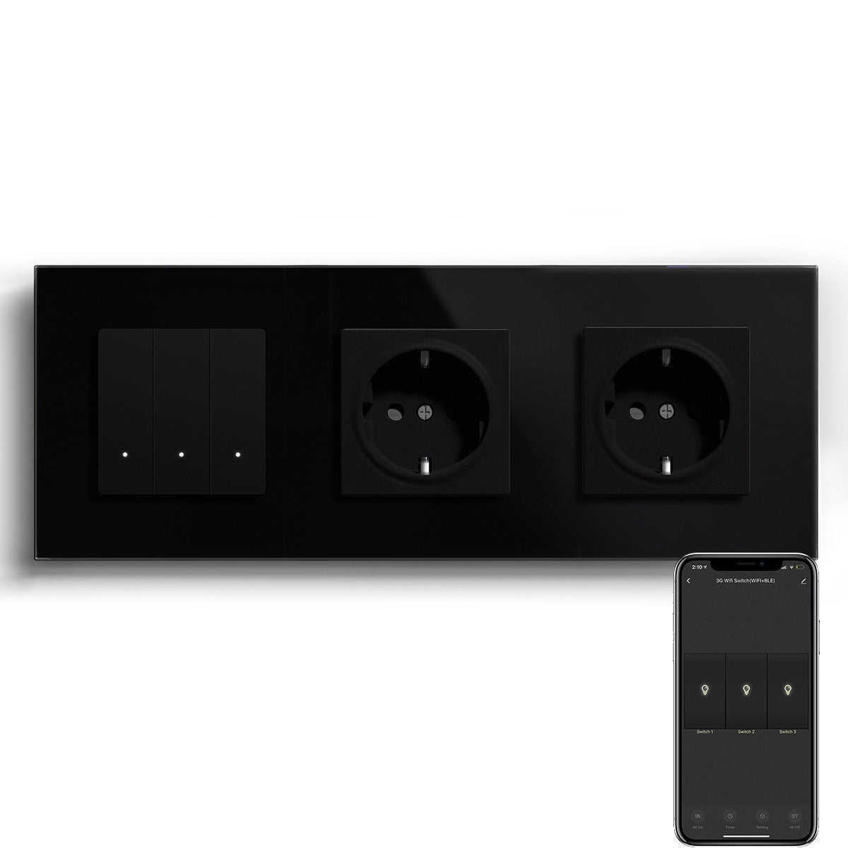 Echo Series Smart Wifi Switch With Normal Double EU Socket Work with Tuya Google assistant Power Outlets & Sockets Bseedswitch Black 3Gang
