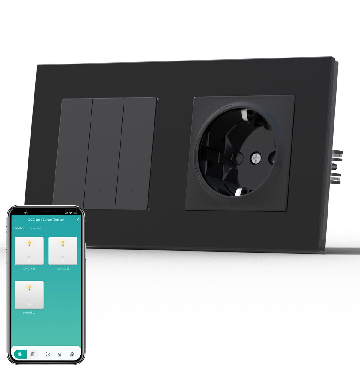 BSEED Smart Zigbee Light Switch (With Neutral) Socket For Type F Plug Eu Electric Power Socket Light Switches Bseedswitch Black 3 Gang