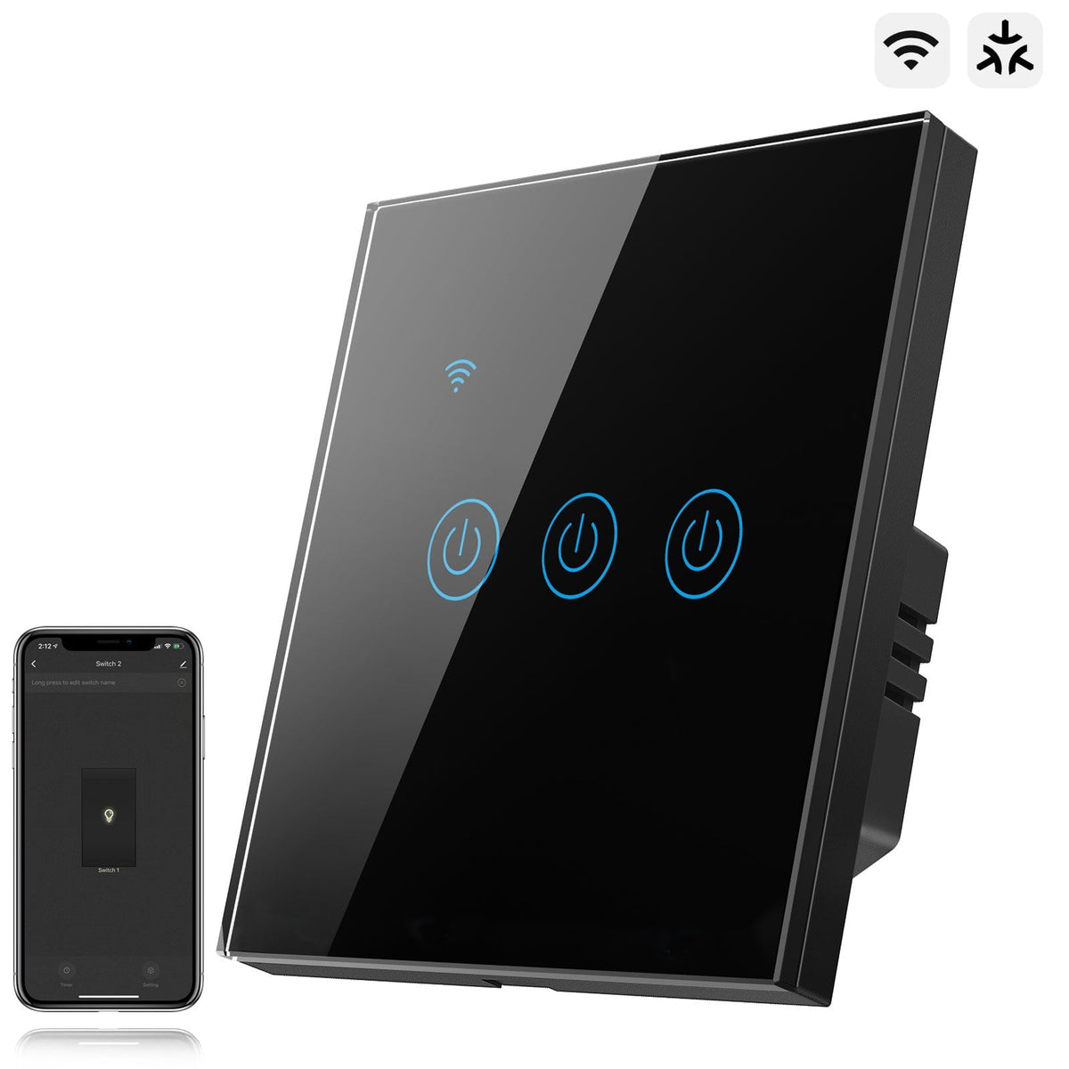 Bseed Smart Matter Wifi Light Switch Electrical Wall Light switches Light Switches Bseedswitch Black 1Pcs/Pack 3 Gang