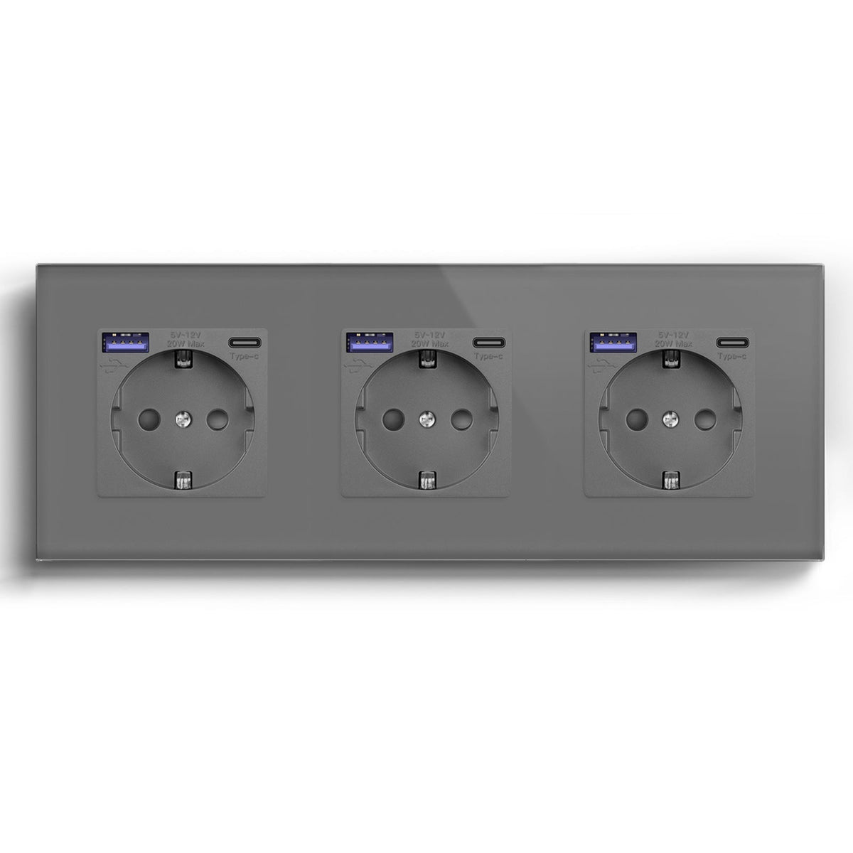 BSEED EU sockets with 20W PD Fast Charge Type-C Interface Outlet Wall Socket Power Outlets & Sockets Bseedswitch Grey Triple