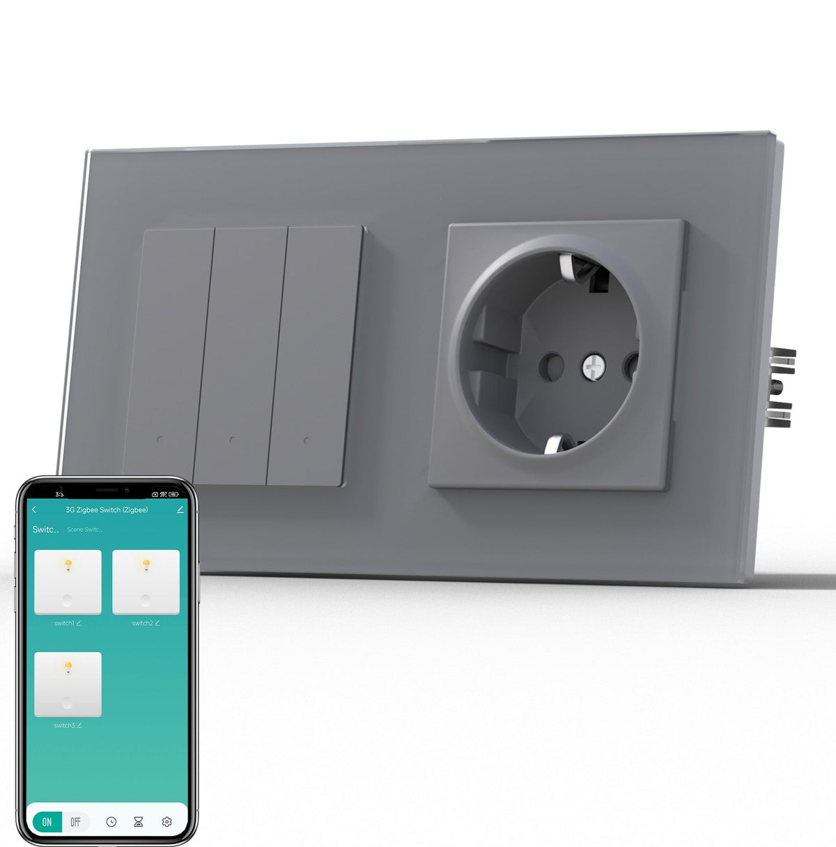 BSEED Smart Zigbee Light Switch (With Neutral) Socket For Type F Plug Eu Electric Power Socket Light Switches Bseedswitch Grey 3 Gang