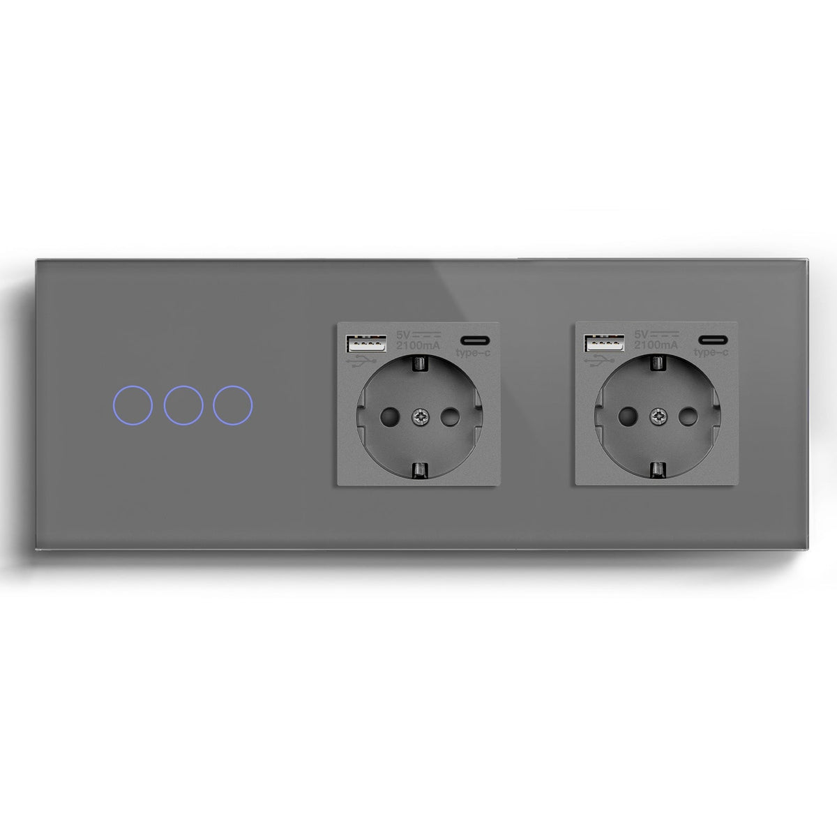 Bseed Zigbee 1/2/3 Gang Light Switches With Normal Double EU Sockets with USB-C Switch Bseedswitch Grey 3Gang