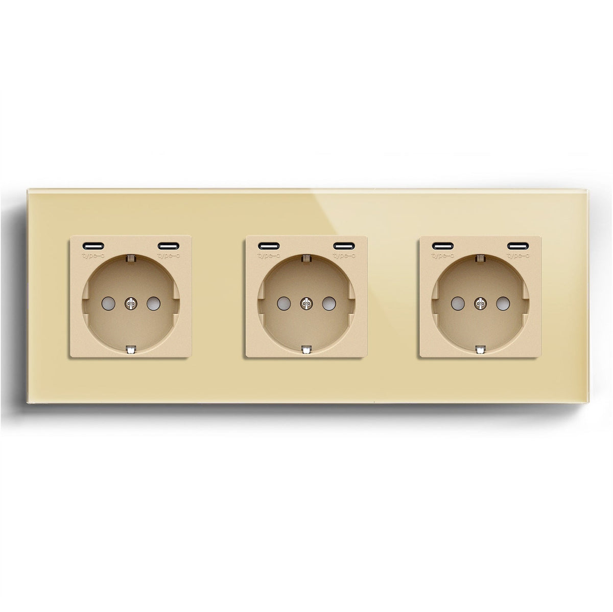 BSEED EU sockets with Double 2.1A Type-C Interface Outlet Wall Socket With Waterproof Power Outlets & Sockets Bseedswitch Gold Triple
