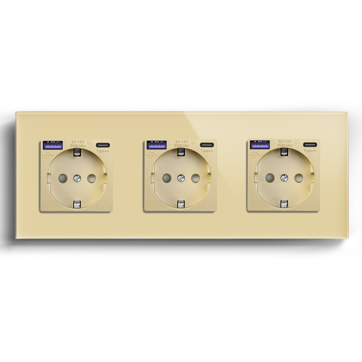 BSEED EU sockets with 20W PD Fast Charge Type-C Interface Outlet Wall Socket Power Outlets & Sockets Bseedswitch Gold Triple