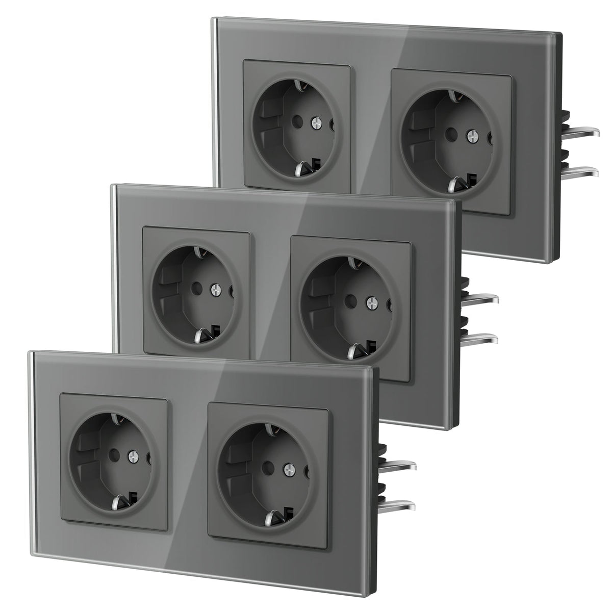 BSEED Heritage EU Wall Sockets with Claw Technology 16A Multi Pack Socket Power Outlets & Sockets Bseedswitch Grey Double 3 PCS/ Pack