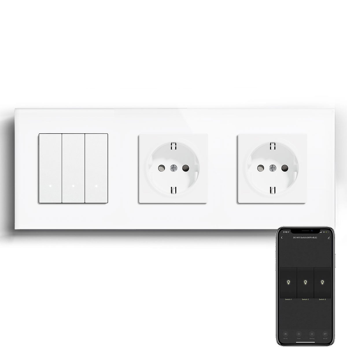 Echo Series Smart Wifi Switch With Normal Double EU Socket Work with Tuya Google assistant Power Outlets & Sockets Bseedswitch White 3Gang
