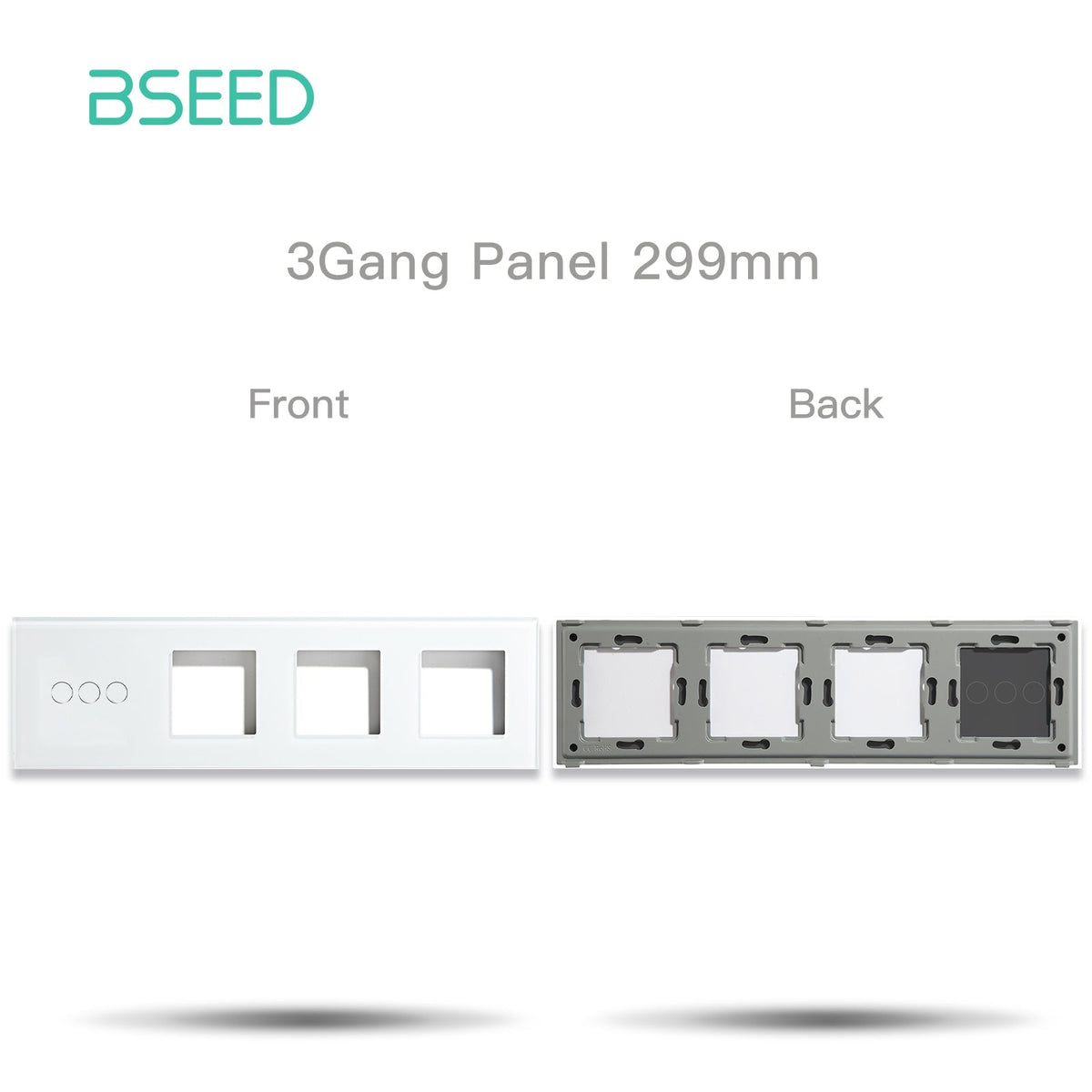 Bseed Panel with Triple Frame Crystal Glass 1/2/3 Gang with 3 Slots Bseedswitch White 3Gang + 3slots