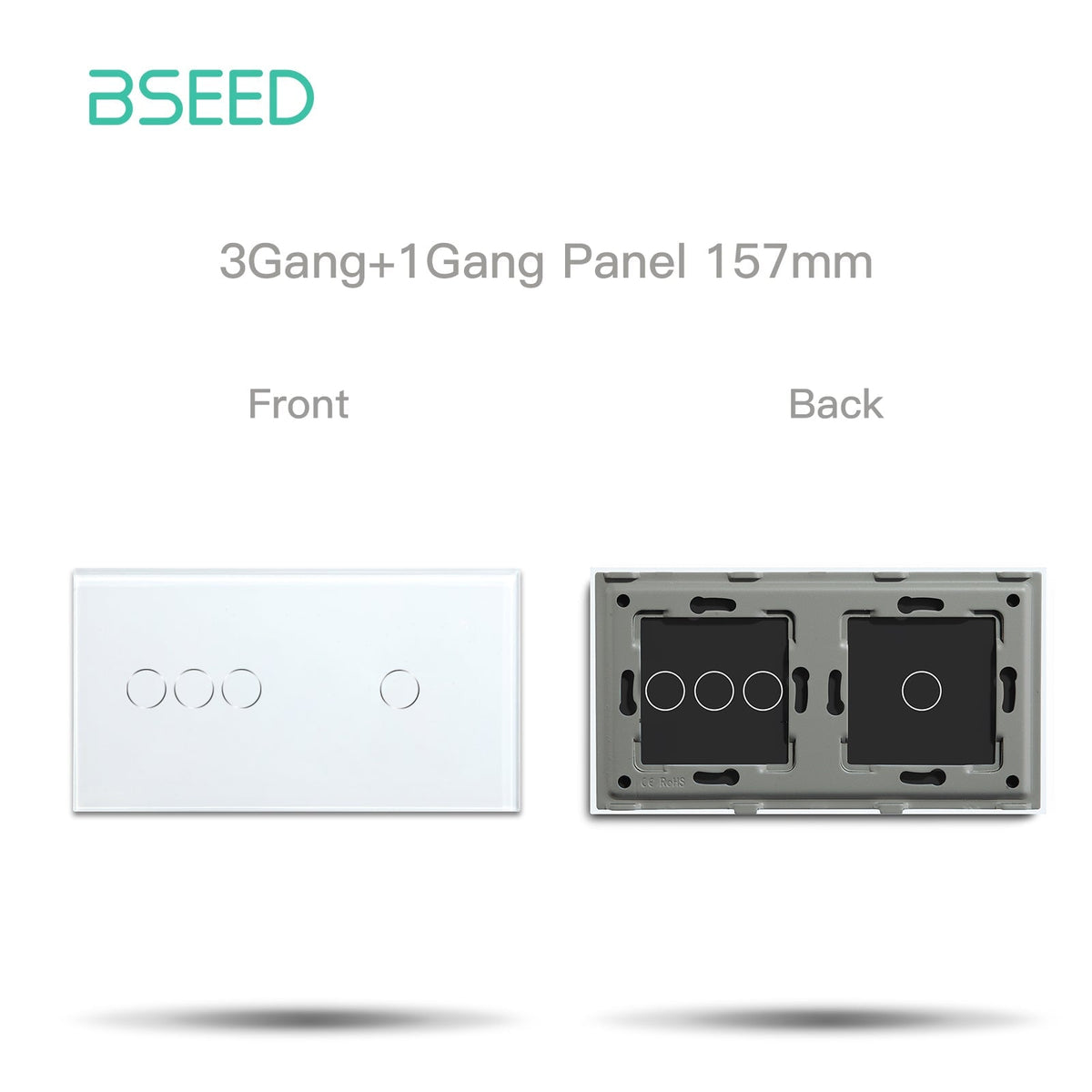 Bseed Glass Panel Light Switch Panel 157mm Double Switch Panel Bseedswitch White 3+1
