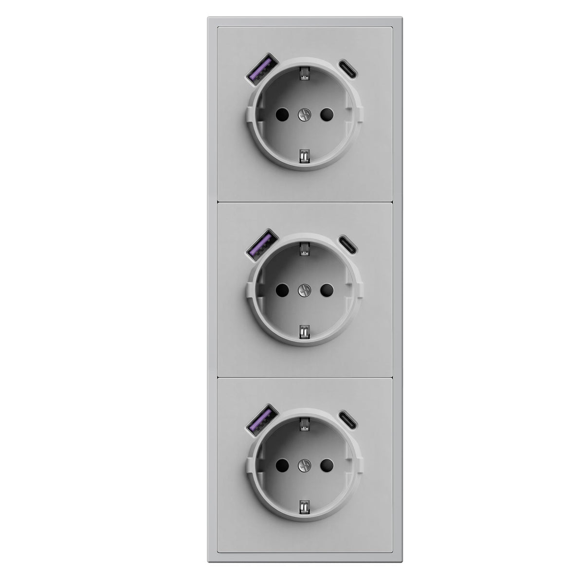 Grand Series 20W Eu Socket With USB-C With Clamping Technique Power Outlets & Sockets Bseedswitch Stone gray Triple