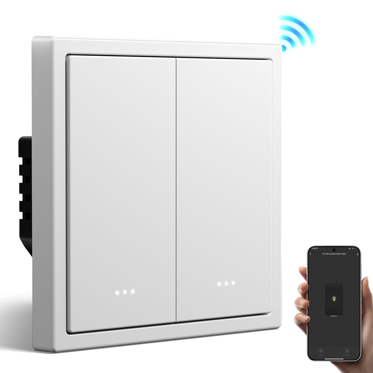 BSEED Gand Series Smart Wifi Light Switch (With Neutral) Recessed light switches with indicator light Light Switches Bseedswitch White 2 Gang