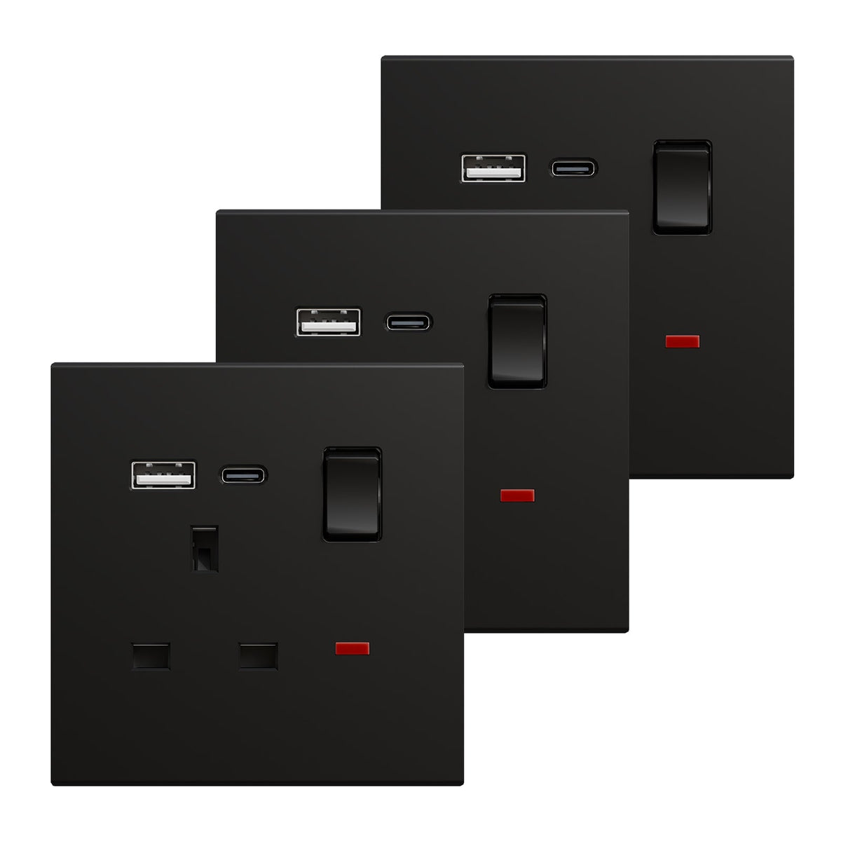 BSEED UK Standard 13A Socket with USB-C Port Electrical switch sockets Plastics Panel Power Outlets & Sockets Bseedswitch black 3 PCS/Pack Single Scoket