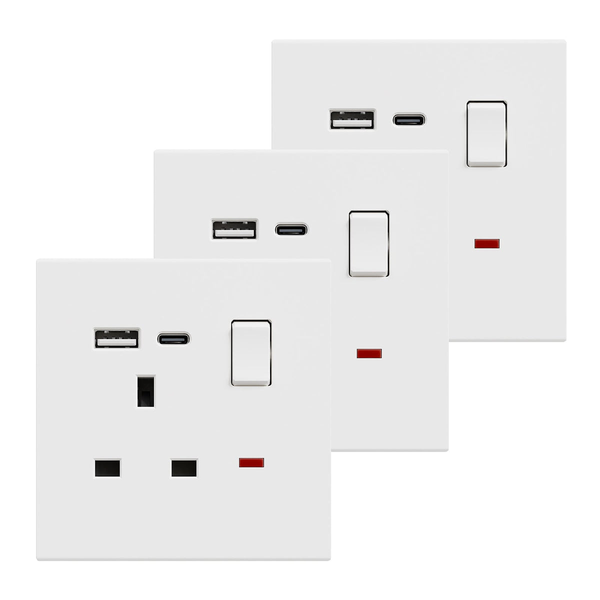 BSEED UK Standard 13A Socket with USB-C Port Electrical switch sockets Plastics Panel Power Outlets & Sockets Bseedswitch white 3 PCS/Pack Single Scoket