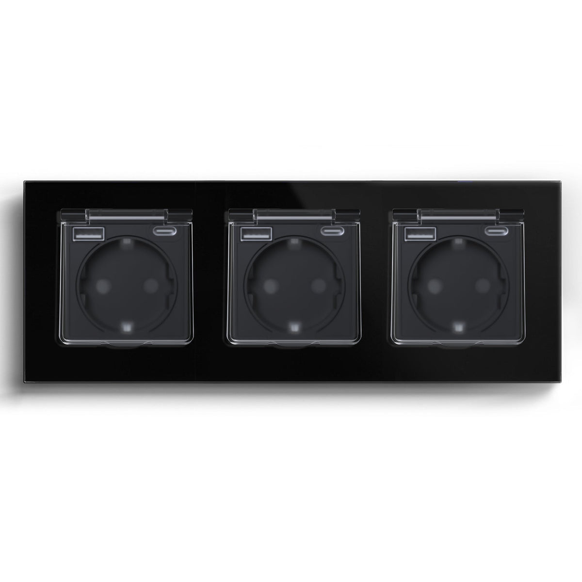 Eu socket with USB&Cover Glass Panel Power Outlets & Sockets Bseedswitch Black Triple