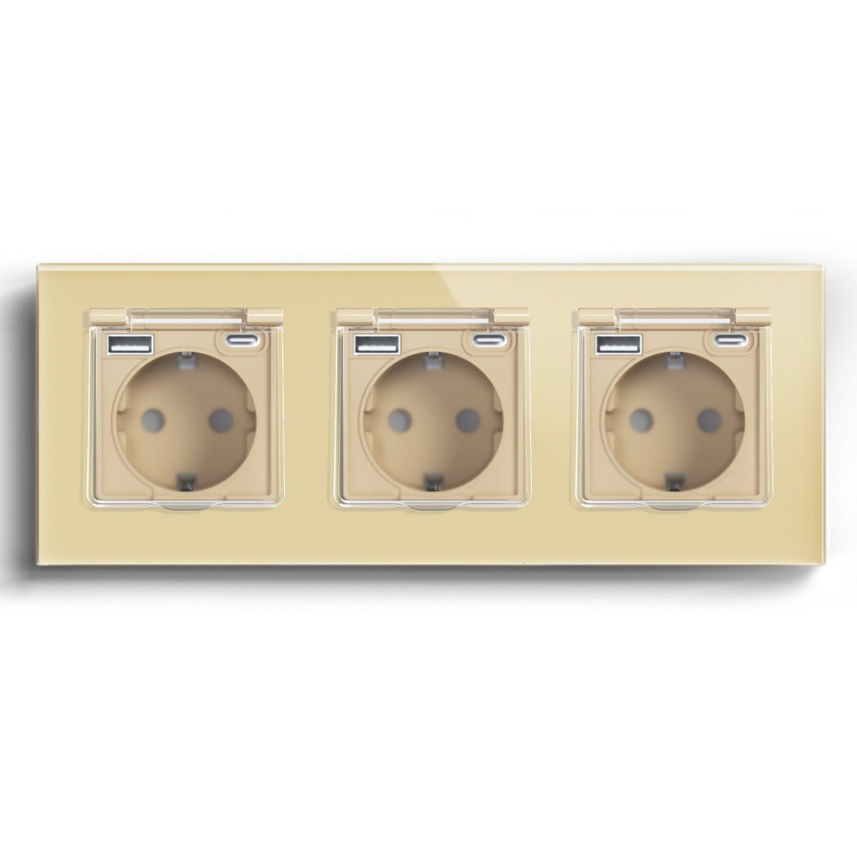 Eu socket with USB&Cover Glass Panel Power Outlets & Sockets Bseedswitch Gold Triple