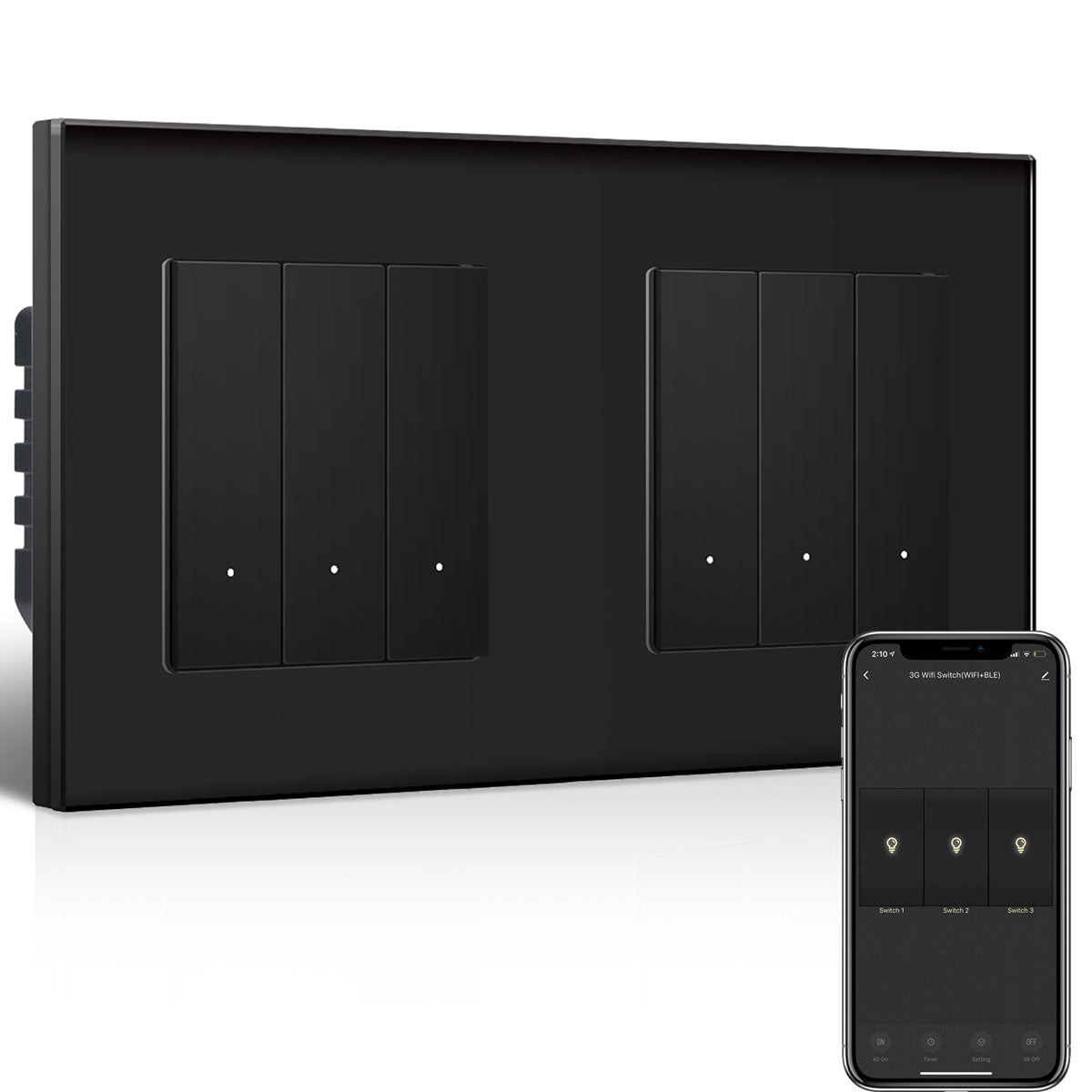 BSEED Smart Wifi Light Switch Double Light Switch (With Neutral) Light Switches Bseedswitch Black 3 Gang