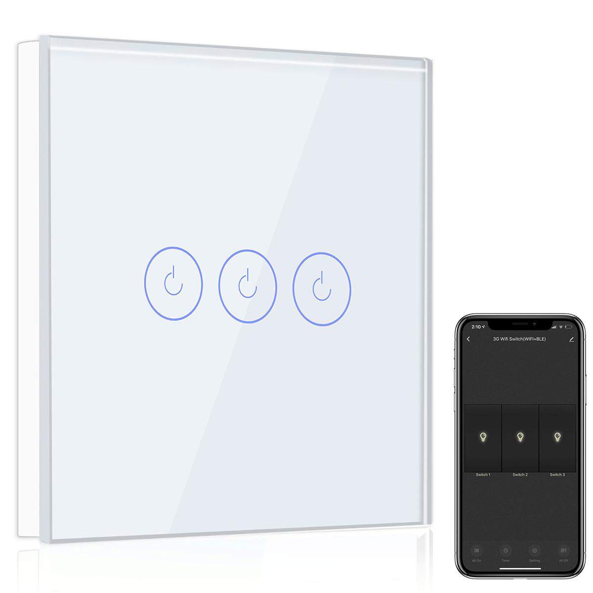 Bseed Smart Wifi Light Switch 3 Gang (With Neutral) Wall Plates & Covers Bseedswitch White 1Pcs/Pack