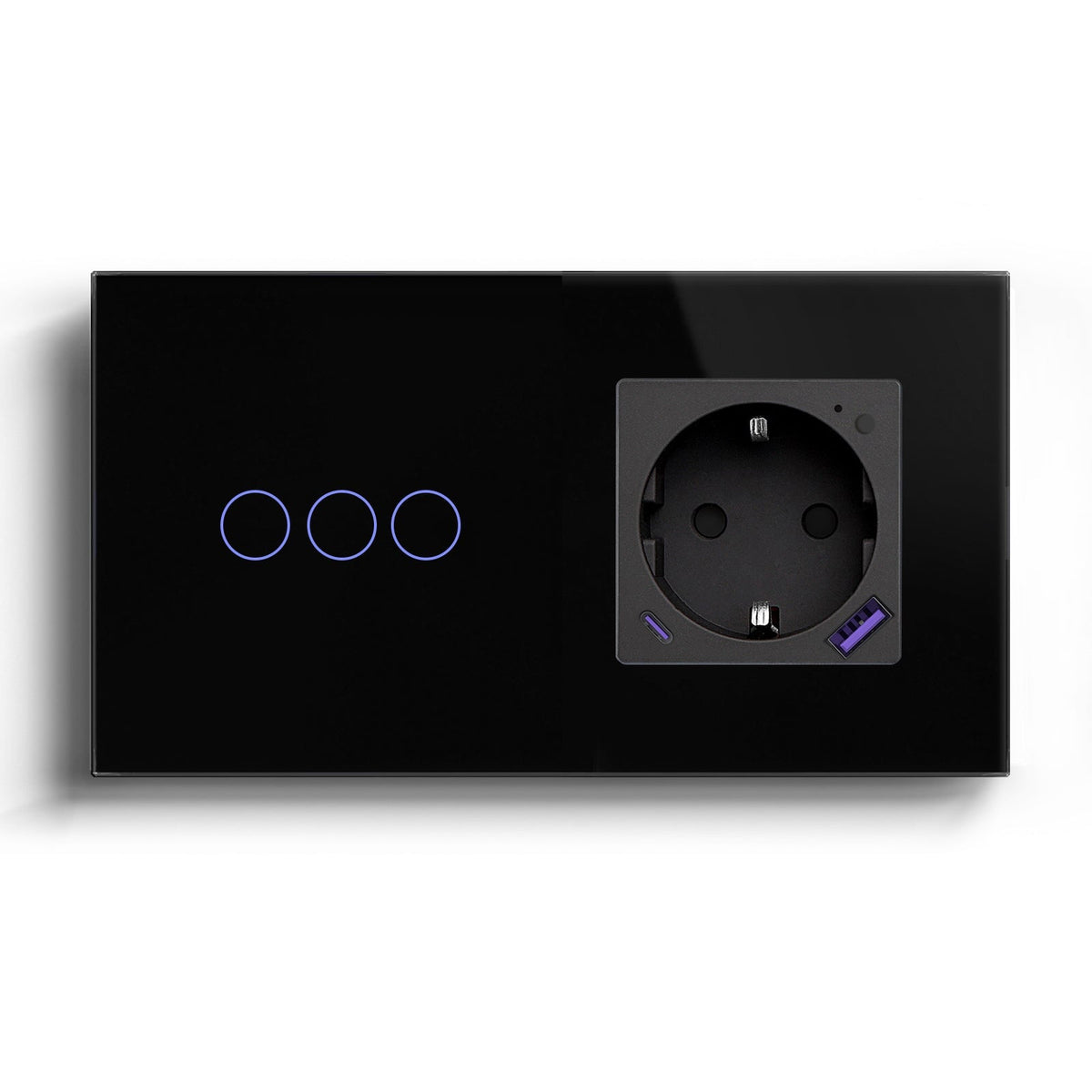 Wifi Switch With Wifi Eu Socket With 20W USB-C Power Outlets & Sockets Bseedswitch Black 3Gang