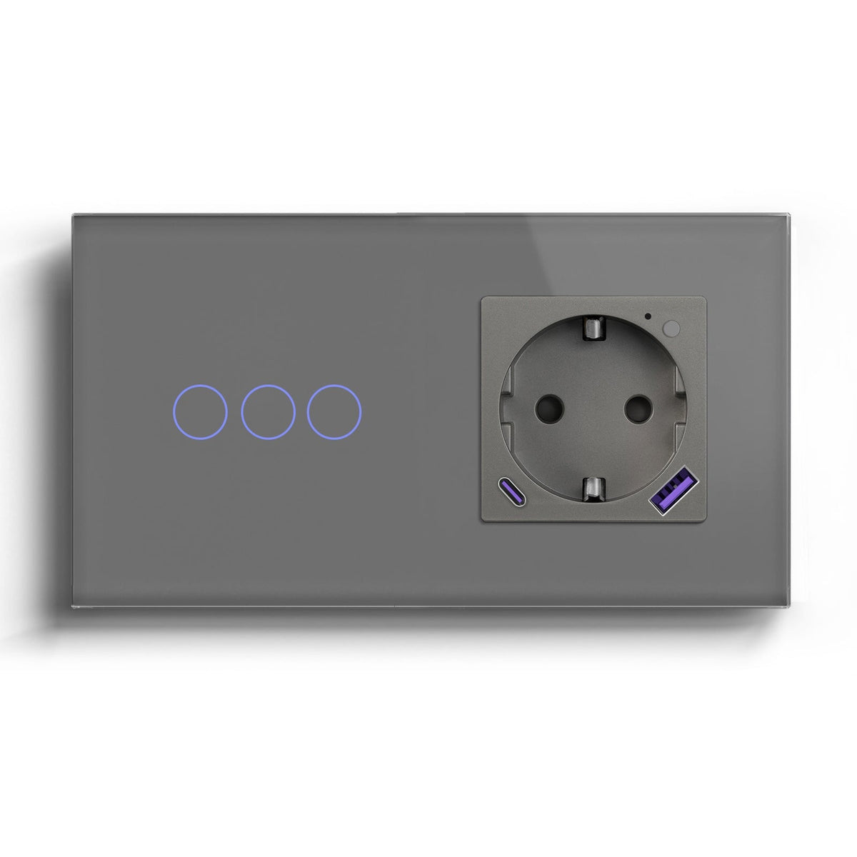 Wifi Switch With Wifi Eu Socket With 20W USB-C Power Outlets & Sockets Bseedswitch Grey 3Gang