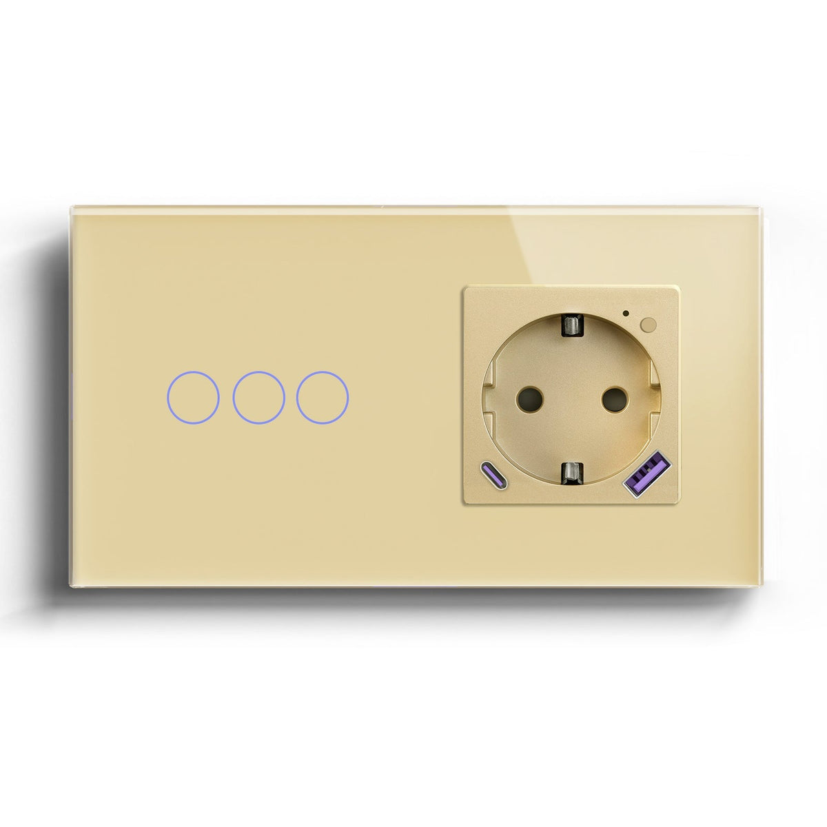 Wifi Switch With Wifi Eu Socket With 20W USB-C Power Outlets & Sockets Bseedswitch Gold 3Gang
