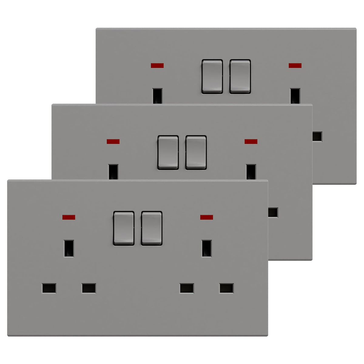 BSEED UK Standard 13A Socket Glossy plastic panel socket for home renovation switched socket for appliances Power Outlets & Sockets Bseedswitch grey 3 PCS/Pack Double Socket