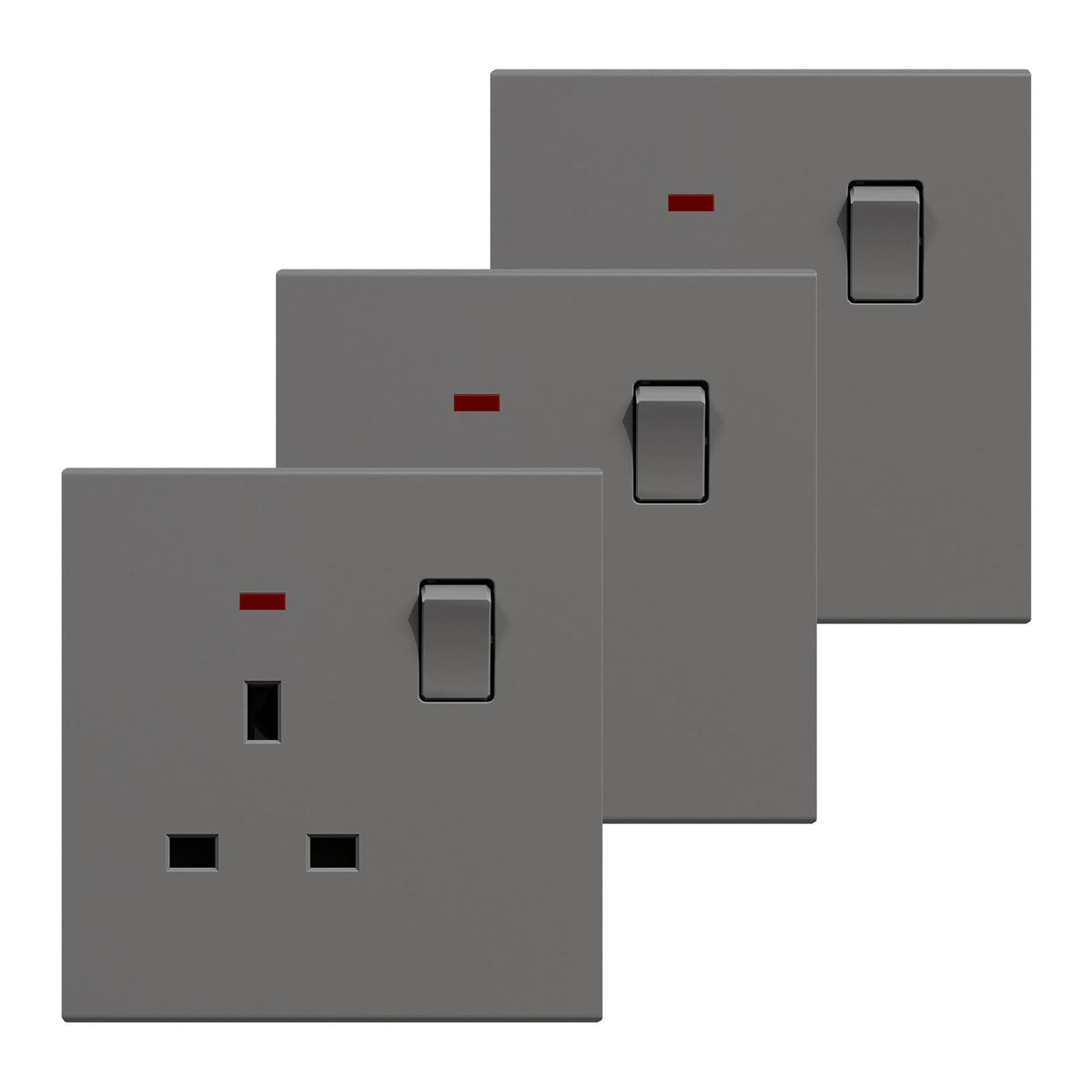 BSEED UK Standard 13A Socket Glossy plastic panel socket for home renovation switched socket for appliances Power Outlets & Sockets Bseedswitch grey 3 PCS/Pack Single Scoket