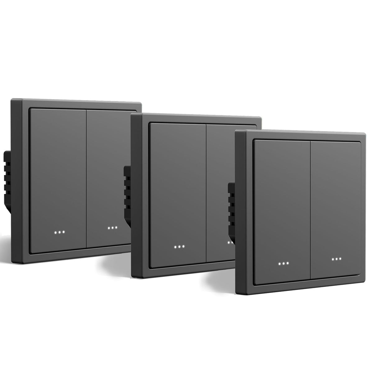 light switch intelligent Wi-Fi série Gand BSEED (avec neutre), light switch encastré avec voyant lumineux, Bseedswitch gris, lot de 3, 2 Gang