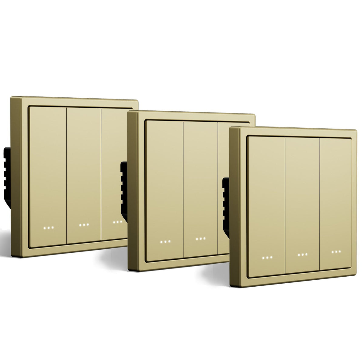 light switch intelligent Wi-Fi série Gand BSEED (avec neutre), light switch encastré avec voyant lumineux, lot de 3, 3 Gang, couleur or.