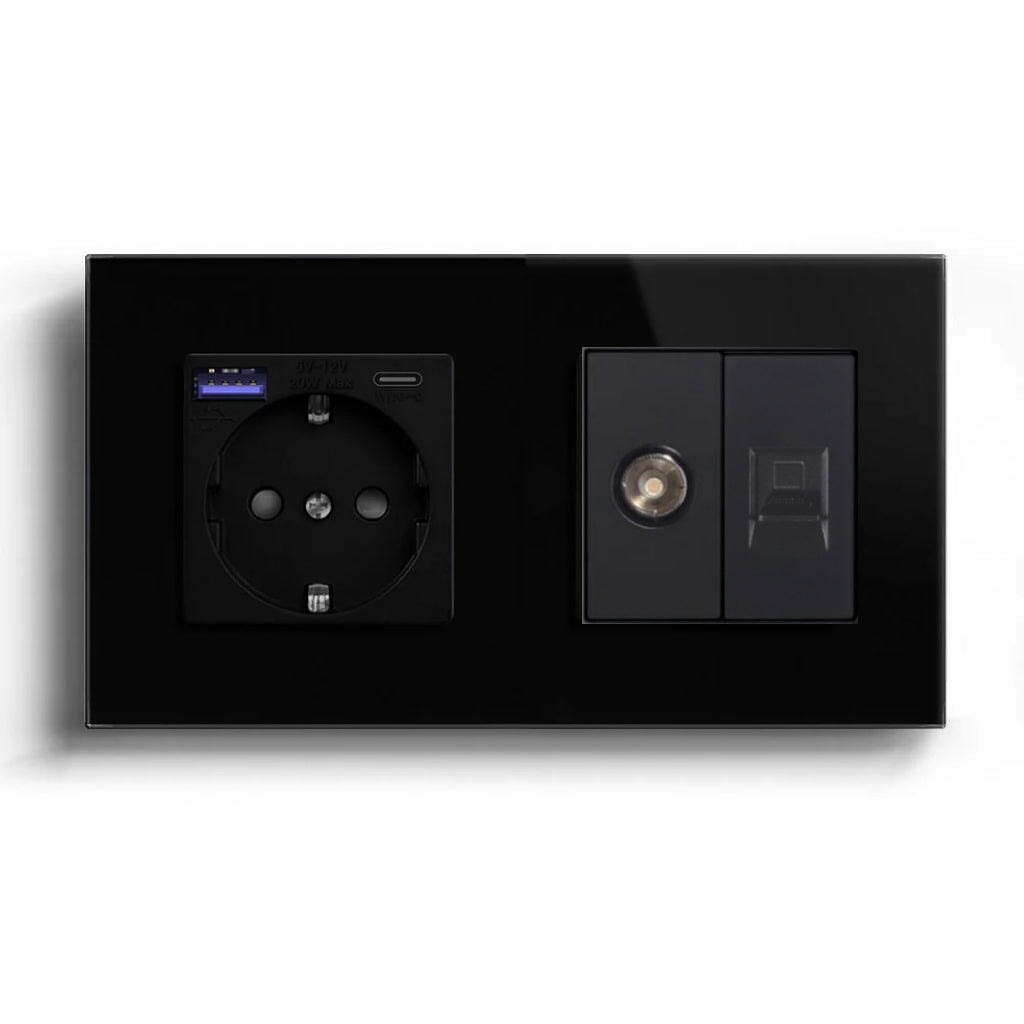 BSEED Product Customization Bseedswitch eu socket with 20w usb-c port with tv socket and cat6 socket black
