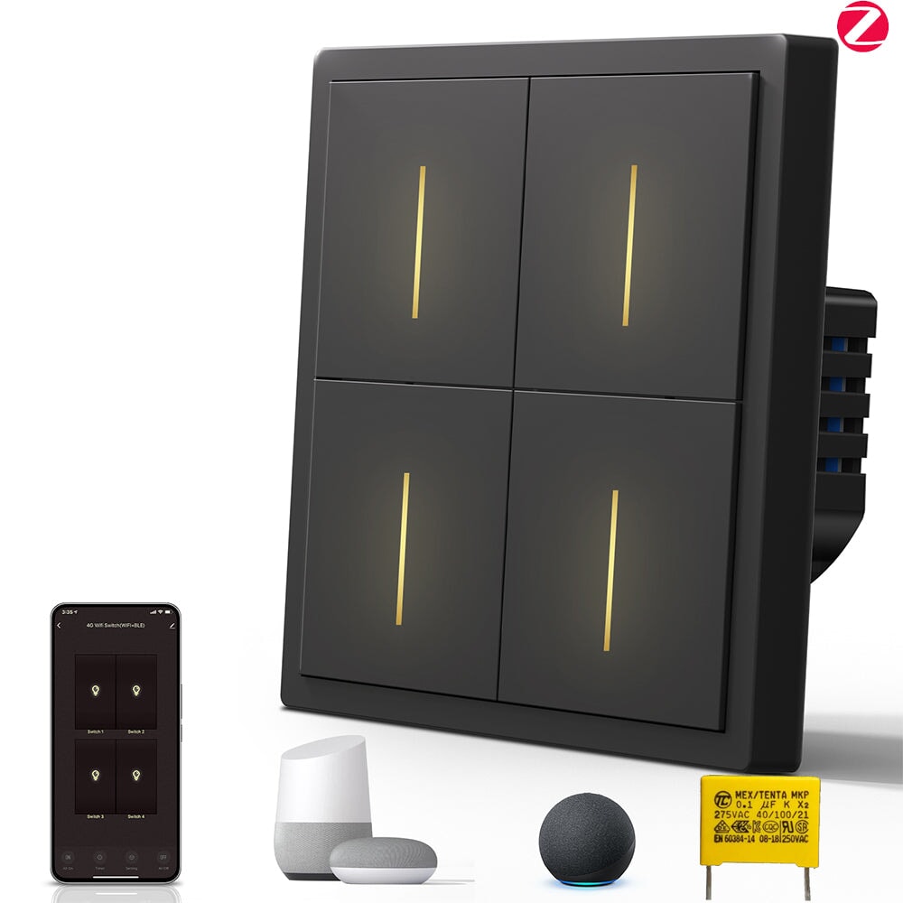 Interruptor Inteligente BSEED Scale Series Zigbee (Sin Neutro) Interruptores BSEED Black 1 Unidad/Paquete 4 Gang