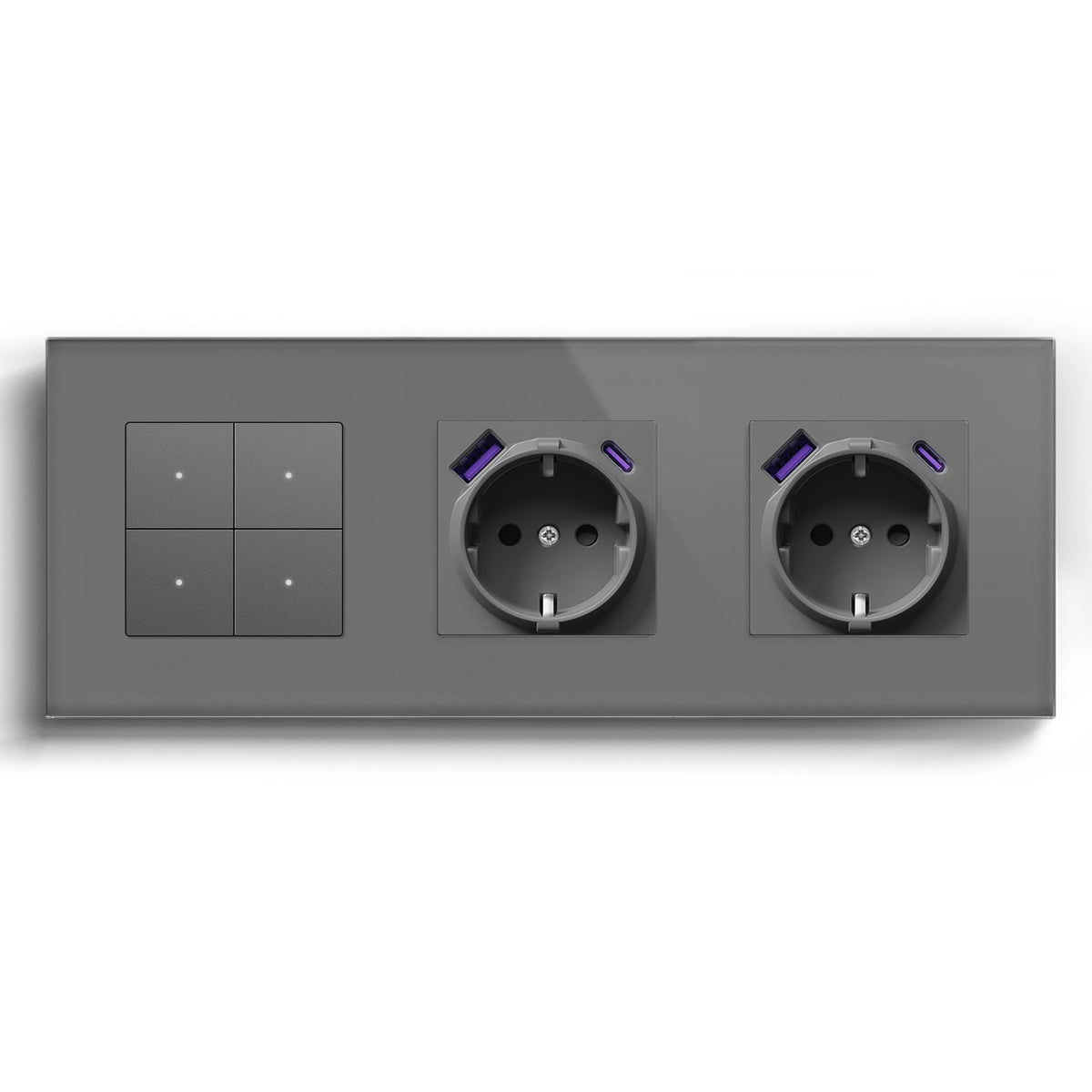 Echo Series Smart Wifi Switch With Double EU Socket with 20W usb type-c port 228mm Power Outlets & Sockets Bseedswitch Grey 4 Gang