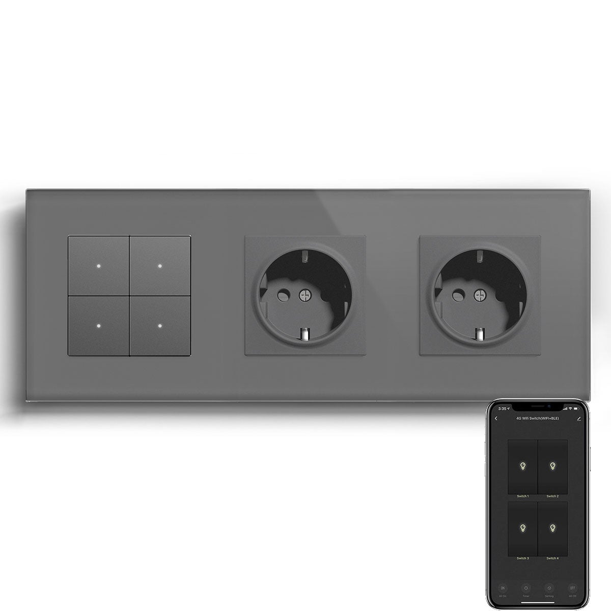 Echo Series Smart Wifi Switch With Normal Double EU Socket Work with Tuya Google assistant Power Outlets & Sockets Bseedswitch Grey 1Gang
