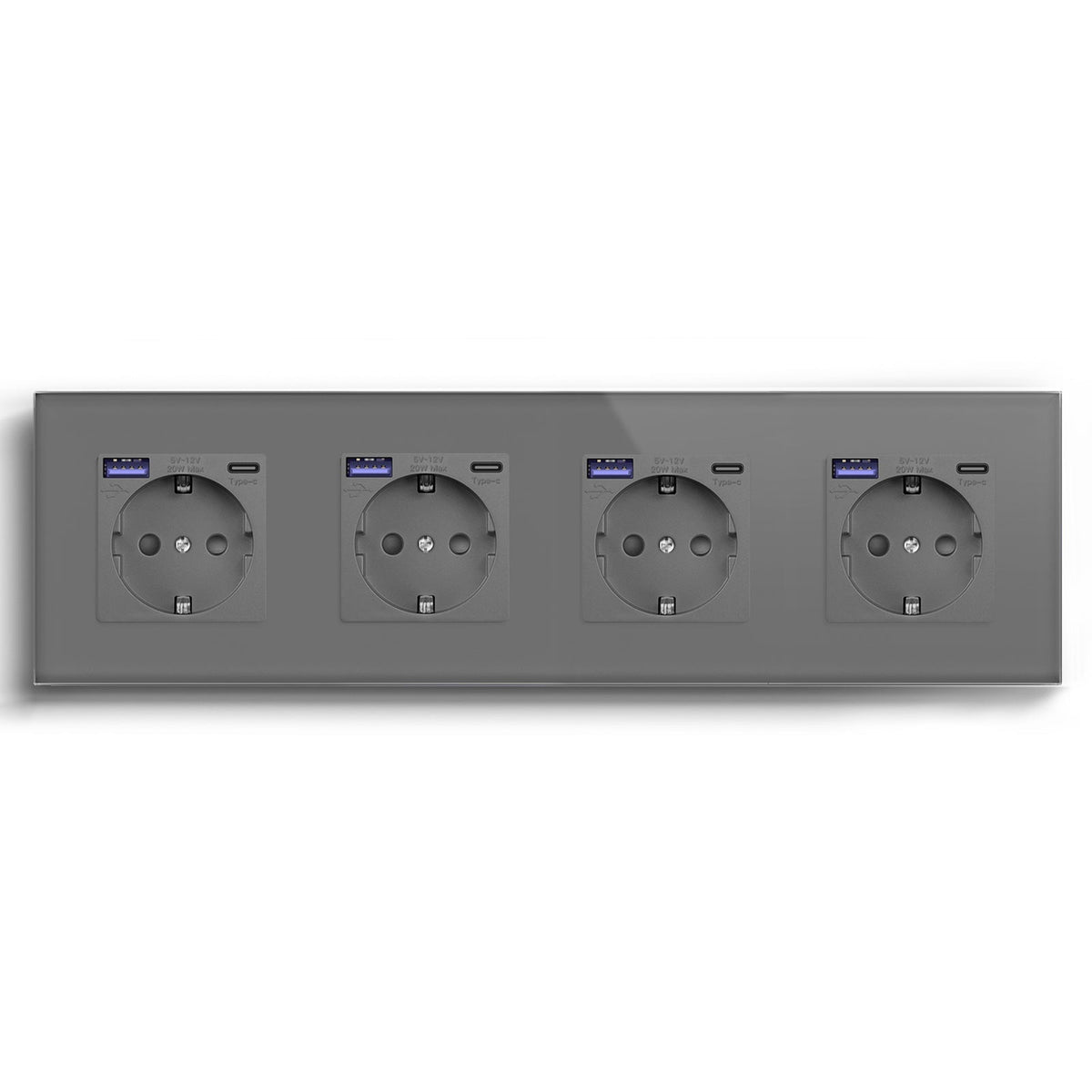 BSEED EU sockets with 20W PD Fast Charge Type-C Interface Outlet Wall Socket Power Outlets & Sockets Bseedswitch Grey Quadruple