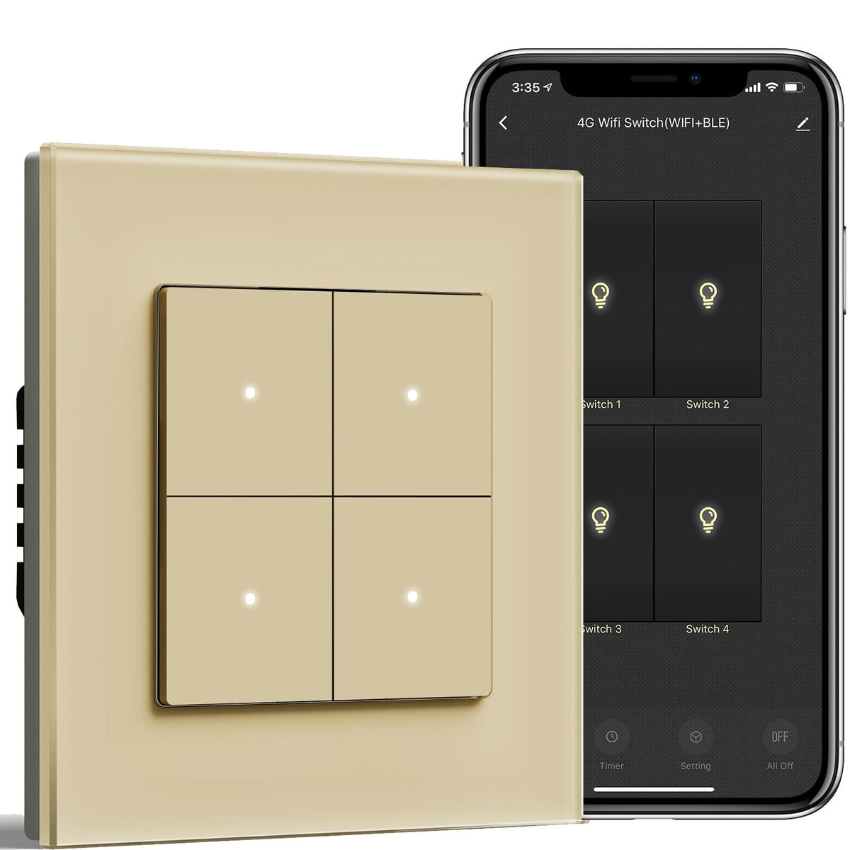 BSEED Smart Wifi Light Switch (With Neutral) Light Switches Bseedswitch Gold 4 Gang