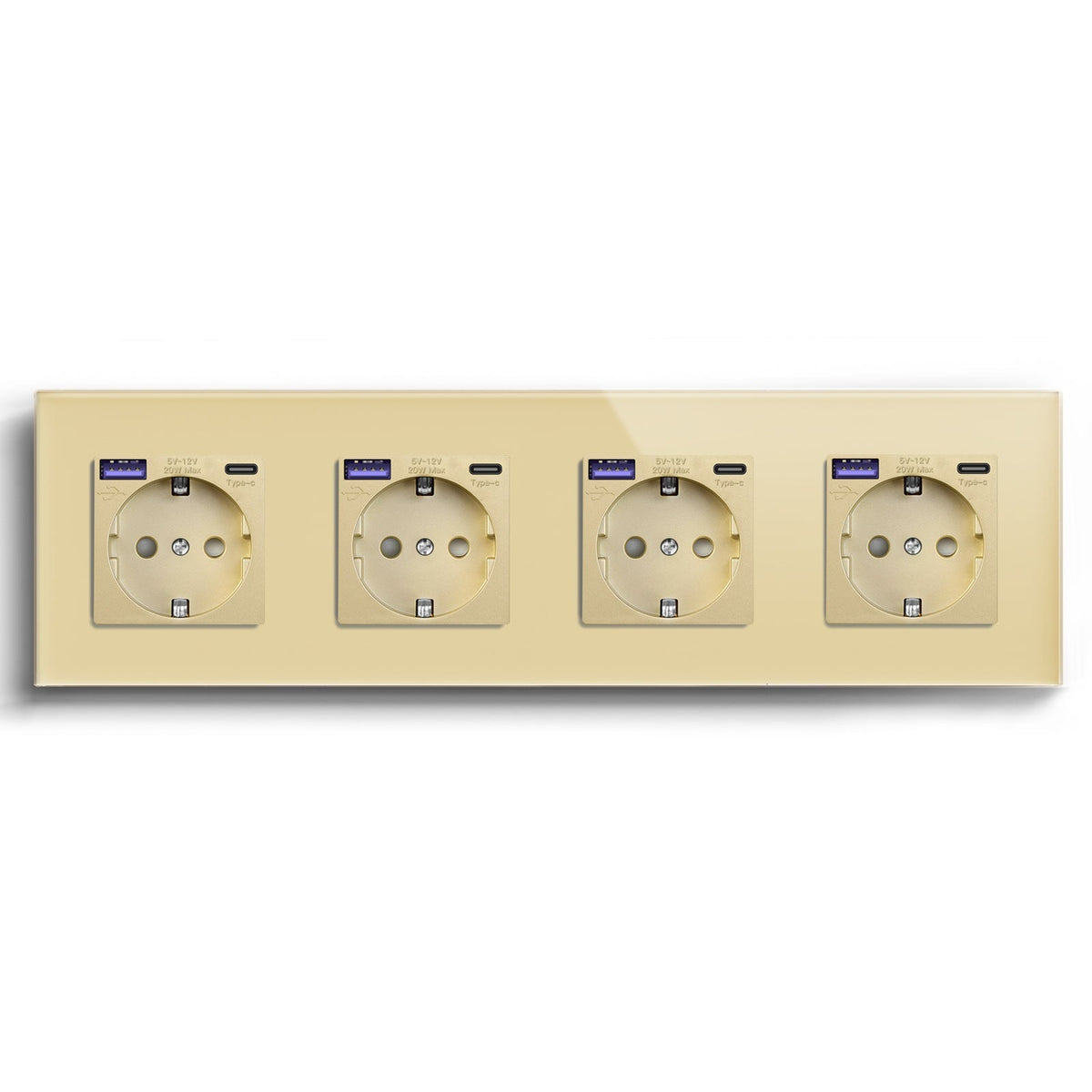BSEED EU sockets with 20W PD Fast Charge Type-C Interface Outlet Wall Socket Power Outlets & Sockets Bseedswitch Gold Quadruple