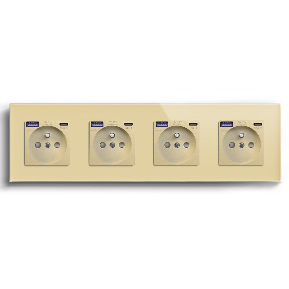 BSEED FR sockets with 20W PD Fast Charge Type-C Interface Outlet Wall Socket Power Outlets & Sockets Bseedswitch Gold Quadruple